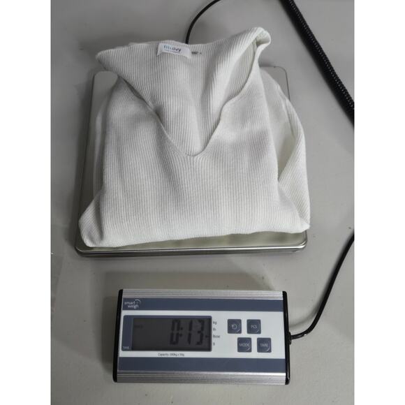 Puff Sleeve Gold Detail White Low Cut Contemporary Cozy Casual Sweater Top | S - Picture 9 of 9